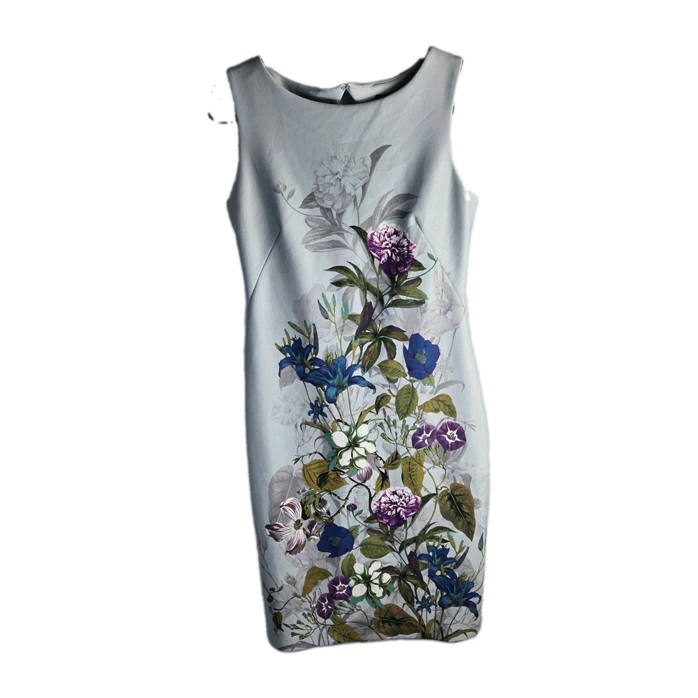 Gabby Skye Floral‎ Dress Cutout Back 10 Light Blue Botanical Knee Length Retro